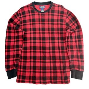 Polo Ralph Lauren Mens Thermal Long Sleeve Shirt Red Black Buffalo Plaid M
